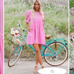 NWOT Vici Amber Cotton Pocketed Puff Sleeve Dress BABY BLUE